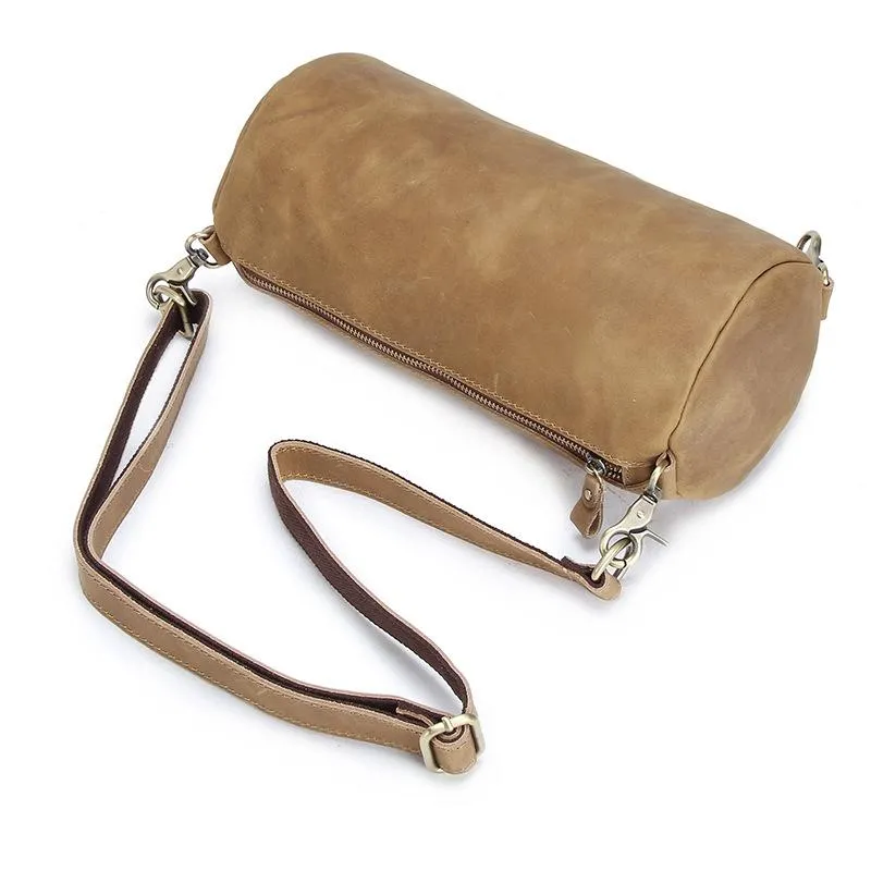 Light Brown Leather Mens Barrel Shoulder Bag Side Bag Messenger Bag For Men