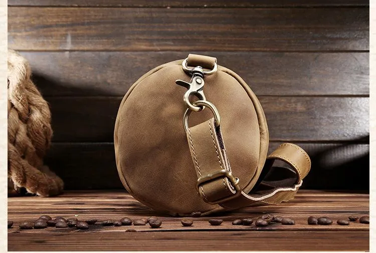 Light Brown Leather Mens Barrel Shoulder Bag Side Bag Messenger Bag For Men