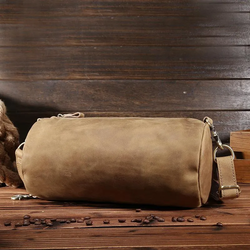 Light Brown Leather Mens Barrel Shoulder Bag Side Bag Messenger Bag For Men