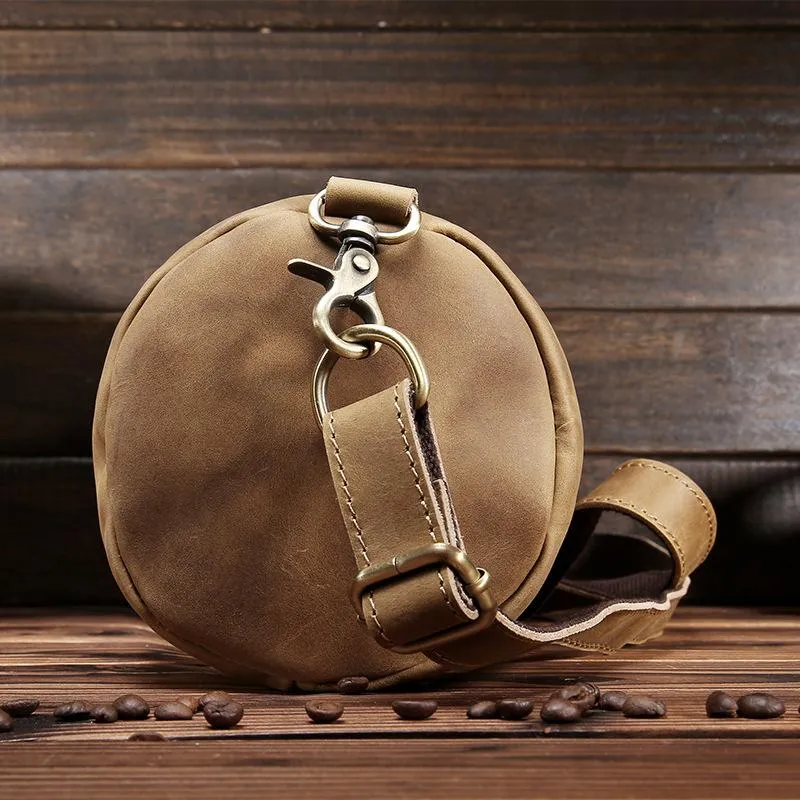 Light Brown Leather Mens Barrel Shoulder Bag Side Bag Messenger Bag For Men