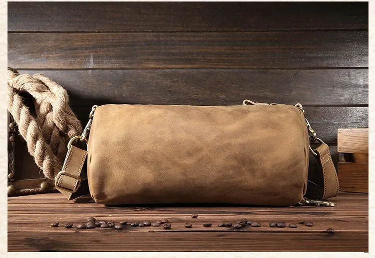 Light Brown Leather Mens Barrel Shoulder Bag Side Bag Messenger Bag For Men