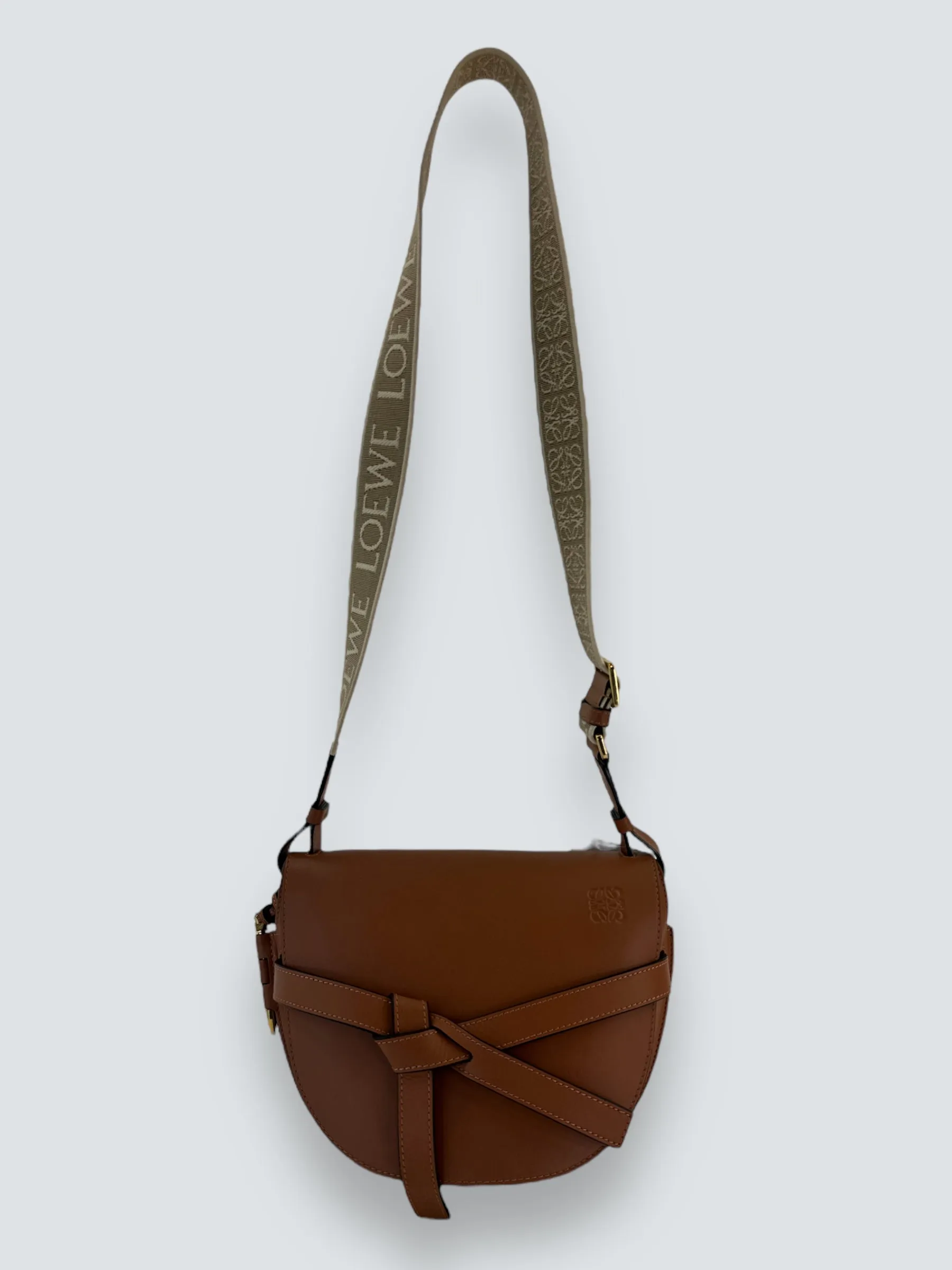 Loewe Small Tan Calfskin Leather Gate Dual Shoulder Bag