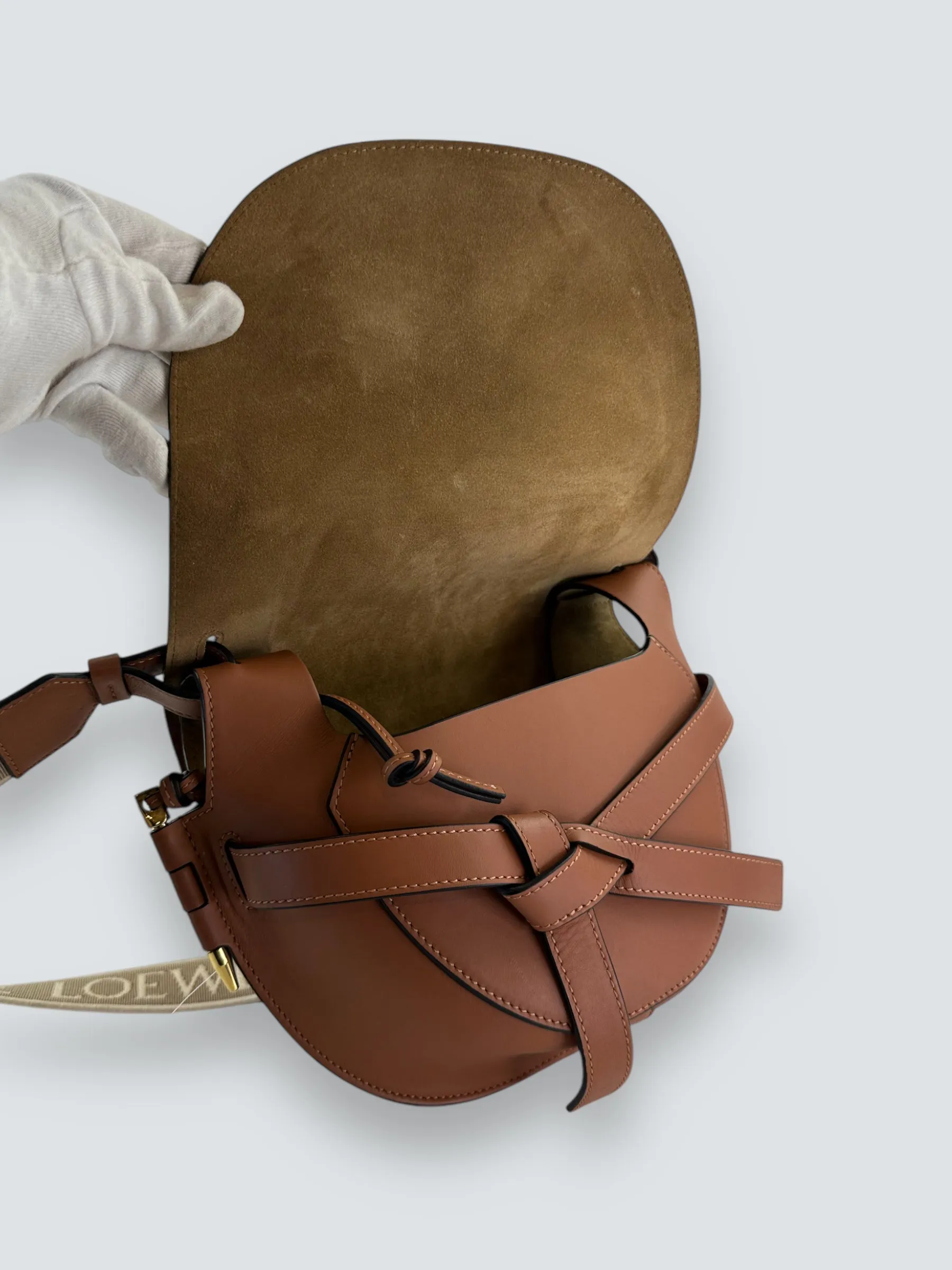 Loewe Small Tan Calfskin Leather Gate Dual Shoulder Bag