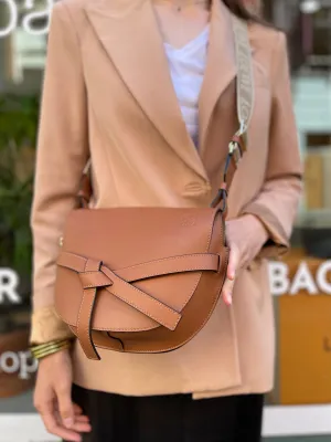 Loewe Small Tan Calfskin Leather Gate Dual Shoulder Bag