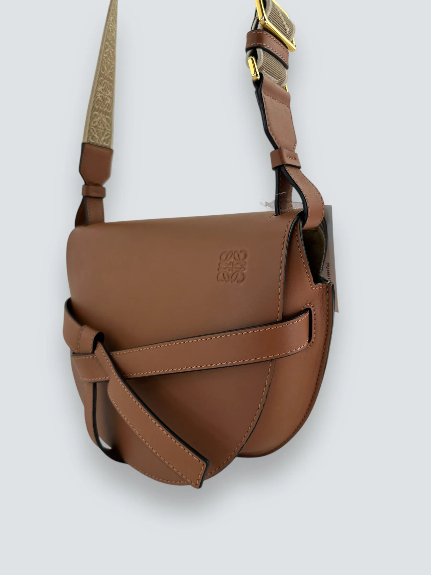 Loewe Small Tan Calfskin Leather Gate Dual Shoulder Bag