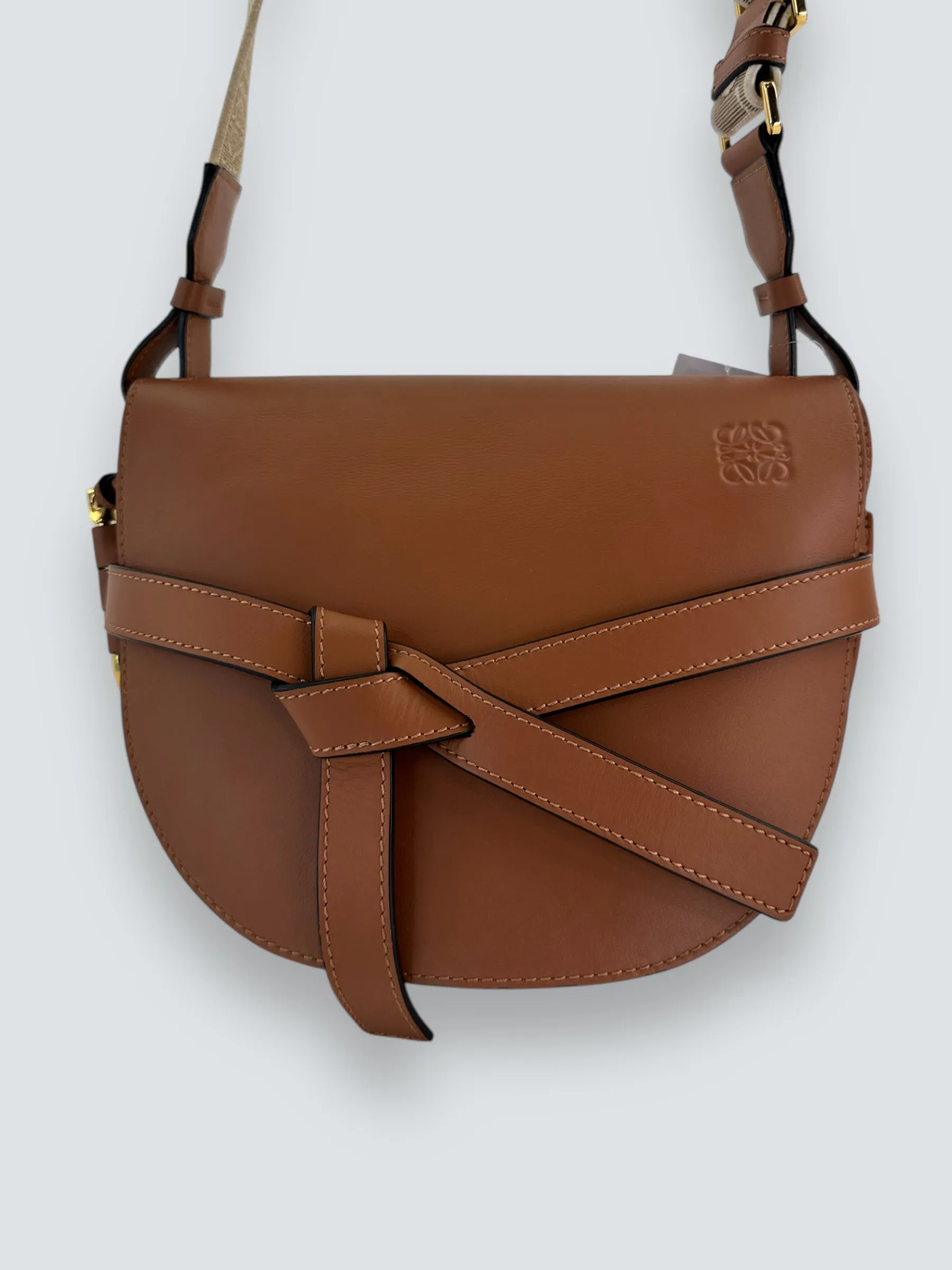 Loewe Small Tan Calfskin Leather Gate Dual Shoulder Bag
