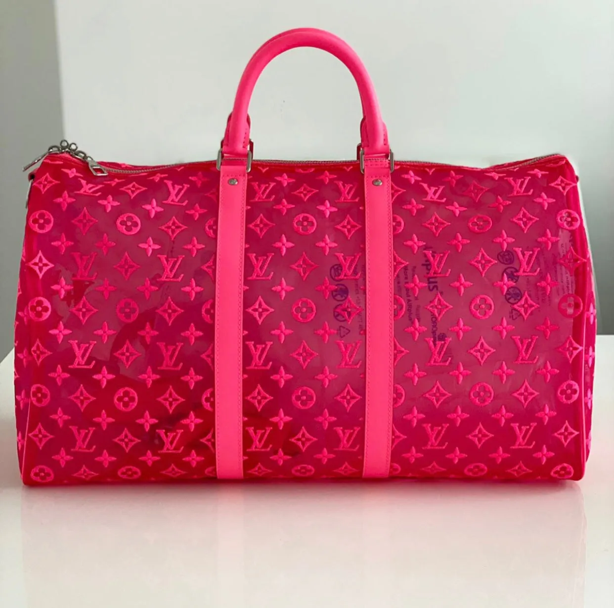Louis Vuitton Keepall 50 Bandouliere Mesh Monogram Pink