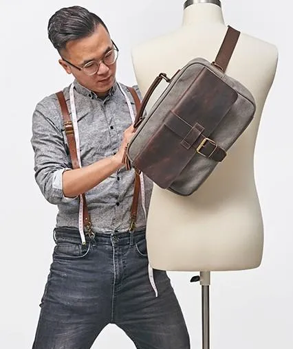 Mens Canvas Gray Cool Messenger Bag Side Bag Canvas Handbag for Men