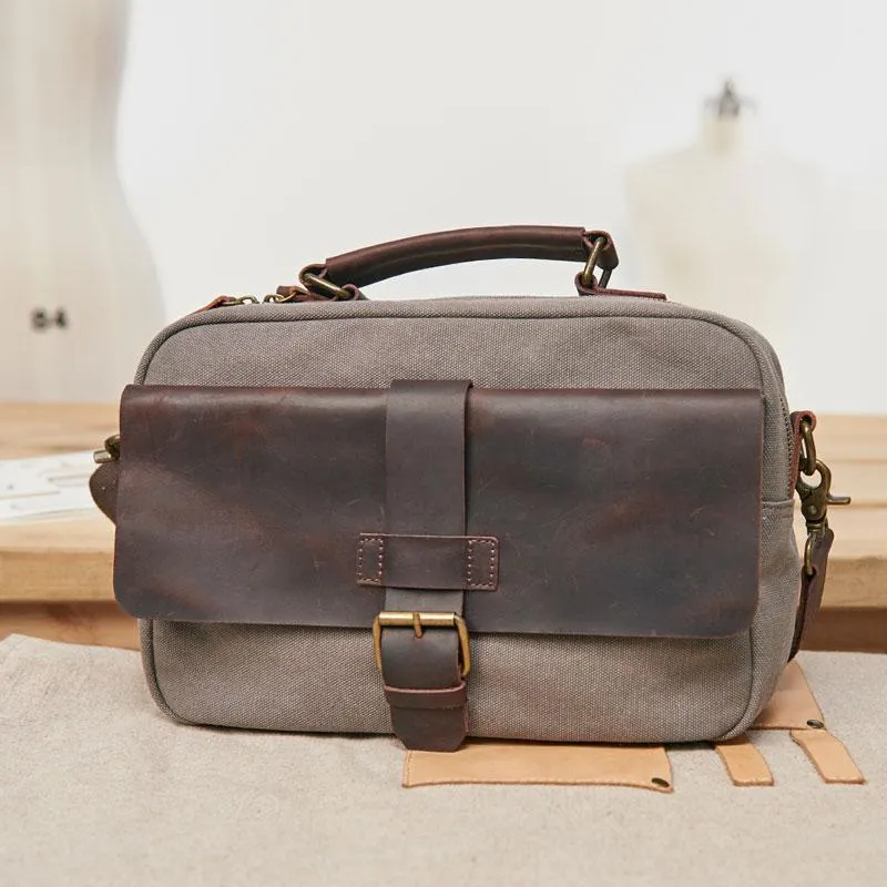 Mens Canvas Gray Cool Messenger Bag Side Bag Canvas Handbag for Men