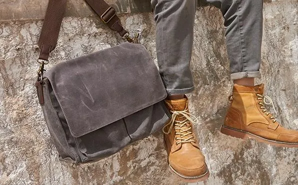 Mens Canvas Gray Cool Side Bag Messenger Bag Canvas Shoulder Bag for Men