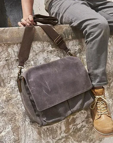 Mens Canvas Gray Cool Side Bag Messenger Bag Canvas Shoulder Bag for Men