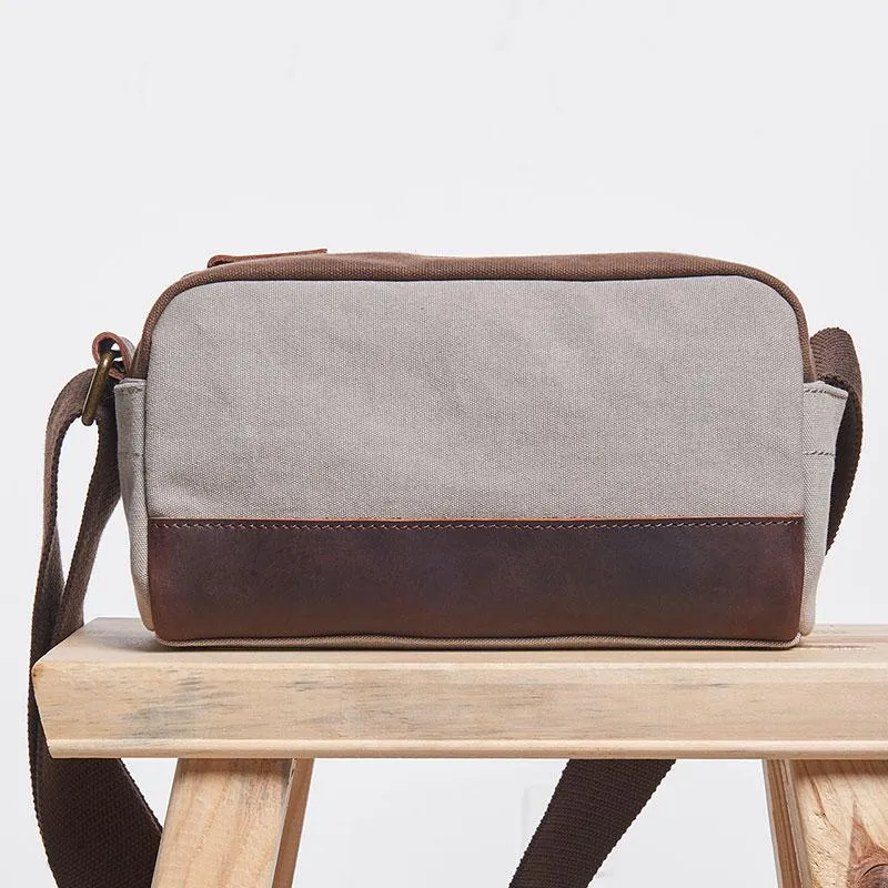 Mens Canvas Leather Gray Cool Messenger Bag Side Bag for Men