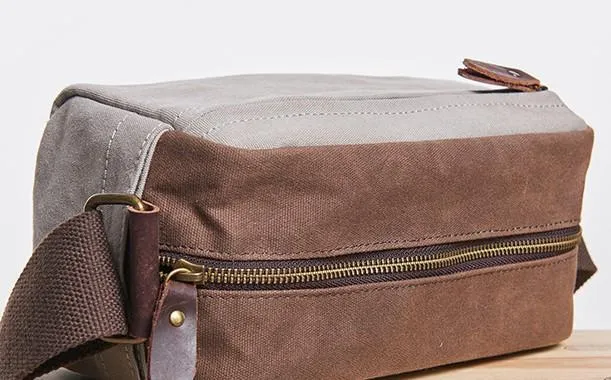 Mens Canvas Leather Gray Cool Messenger Bag Side Bag for Men