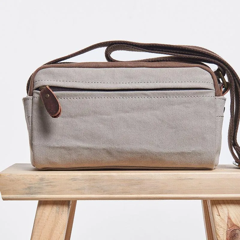 Mens Canvas Leather Gray Cool Messenger Bag Side Bag for Men