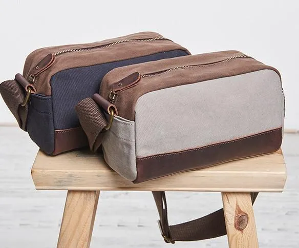 Mens Canvas Leather Gray Cool Messenger Bag Side Bag for Men