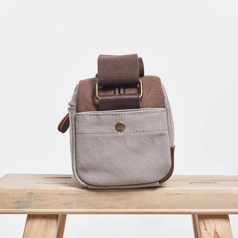 Mens Canvas Leather Gray Cool Messenger Bag Side Bag for Men