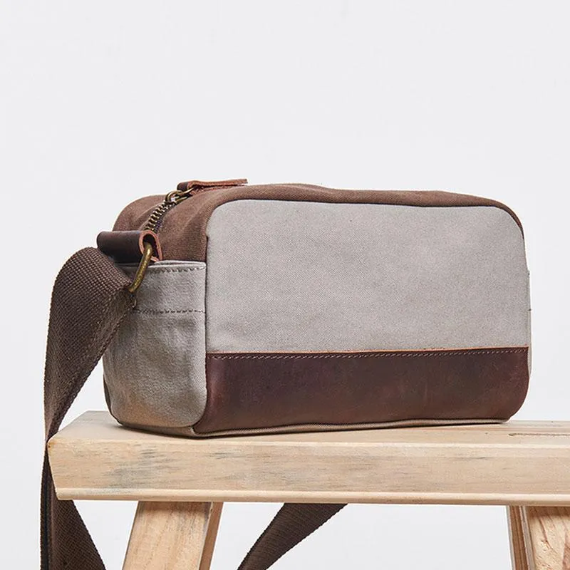Mens Canvas Leather Gray Cool Messenger Bag Side Bag for Men