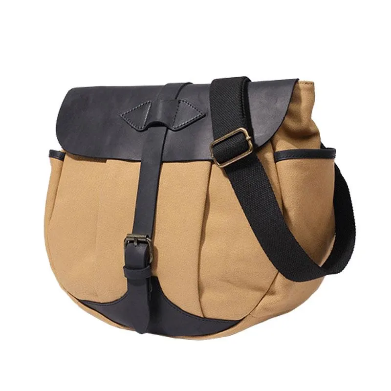 Mens Canvas Leather Saddle Side Bag Messenger Bag Canvas Shoulder Bag for Men