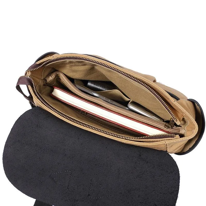 Mens Canvas Leather Saddle Side Bag Messenger Bag Canvas Shoulder Bag for Men