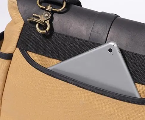 Mens Canvas Leather Saddle Side Bag Messenger Bag Canvas Shoulder Bag for Men