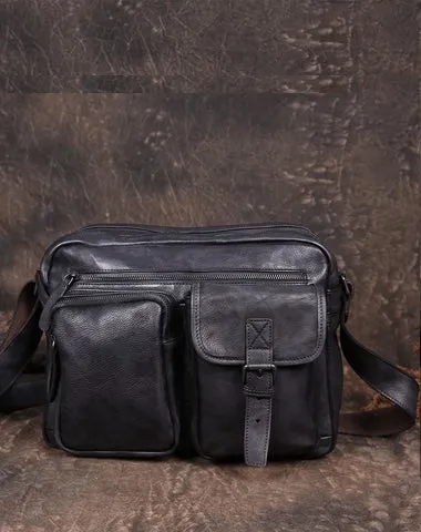 Mens Gray Vintage Leather Messenger Bag Brown Courier Bag Postman Bag Side Shoulder bag for Men