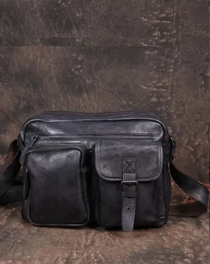 Mens Gray Vintage Leather Messenger Bag Brown Courier Bag Postman Bag Side Shoulder bag for Men