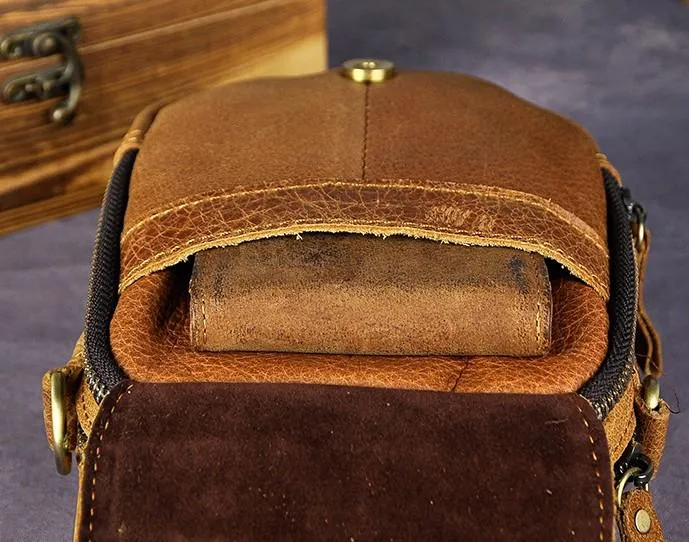 Mens Leather Small Belt Pouch Side Bag Holster Belt Case Waist Pouch for Men