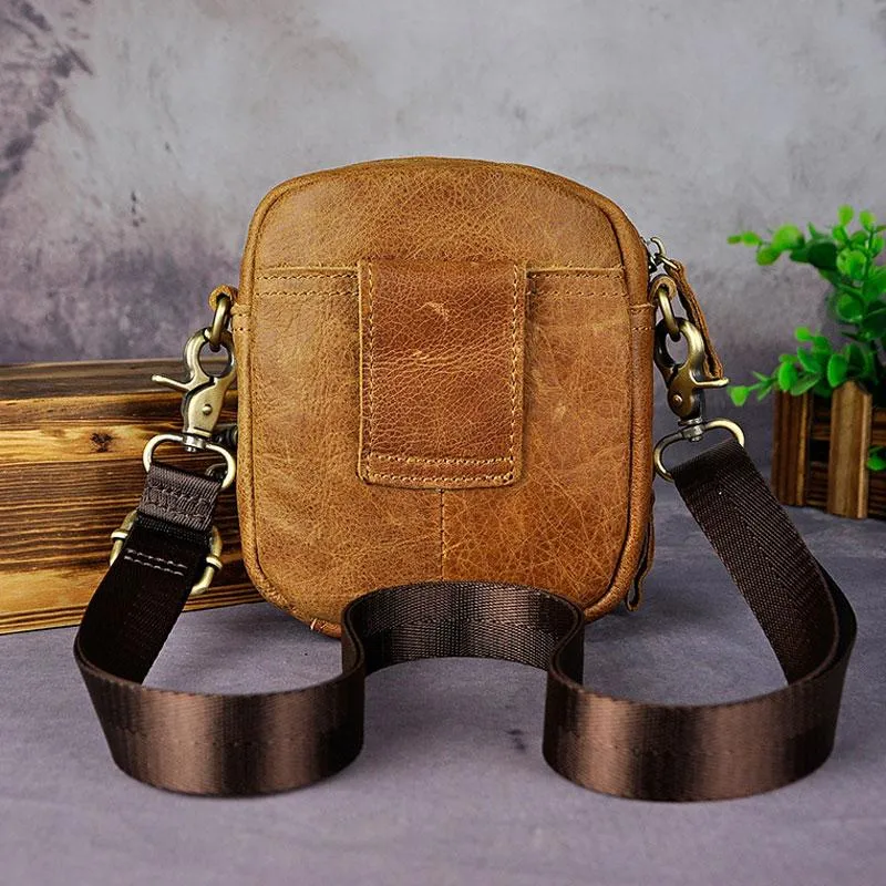 Mens Leather Small Belt Pouch Side Bag Holster Belt Case Waist Pouch for Men