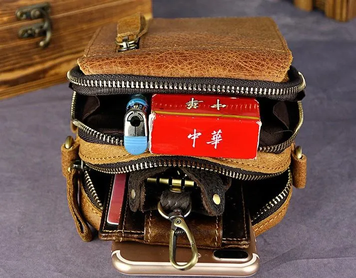 Mens Leather Small Belt Pouch Side Bag Holster Belt Case Waist Pouch for Men
