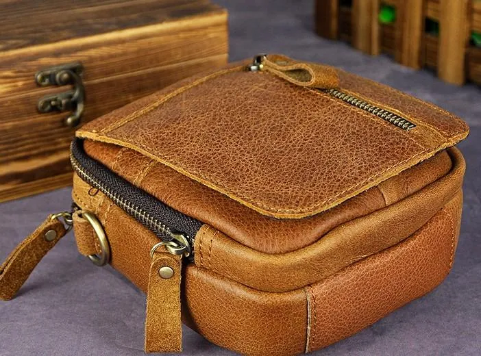 Mens Leather Small Belt Pouch Side Bag Holster Belt Case Waist Pouch for Men