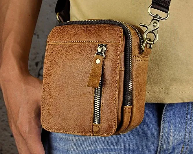 Mens Leather Small Belt Pouch Side Bag Holster Belt Case Waist Pouch for Men