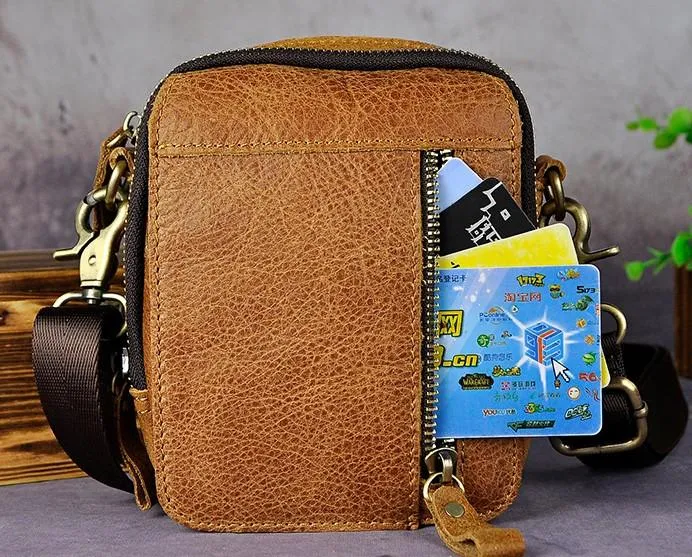 Mens Leather Small Belt Pouch Side Bag Holster Belt Case Waist Pouch for Men