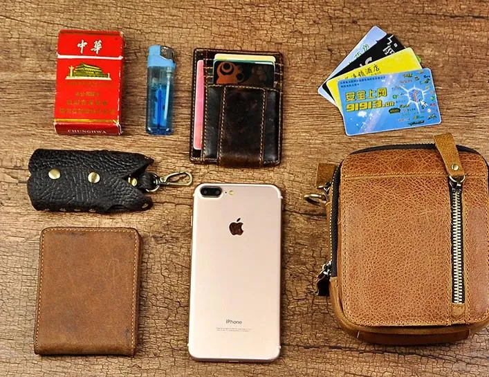Mens Leather Small Belt Pouch Side Bag Holster Belt Case Waist Pouch for Men