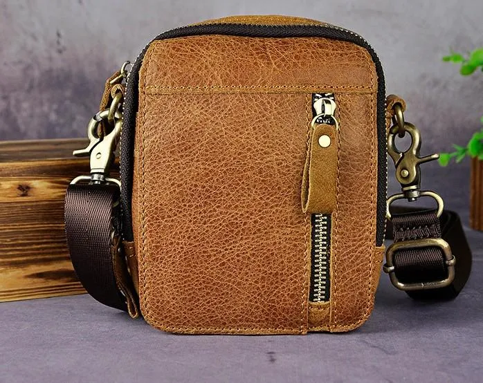 Mens Leather Small Belt Pouch Side Bag Holster Belt Case Waist Pouch for Men