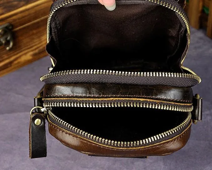 Mens Leather Small Belt Pouch Side Bag Holster Belt Case Waist Pouch for Men