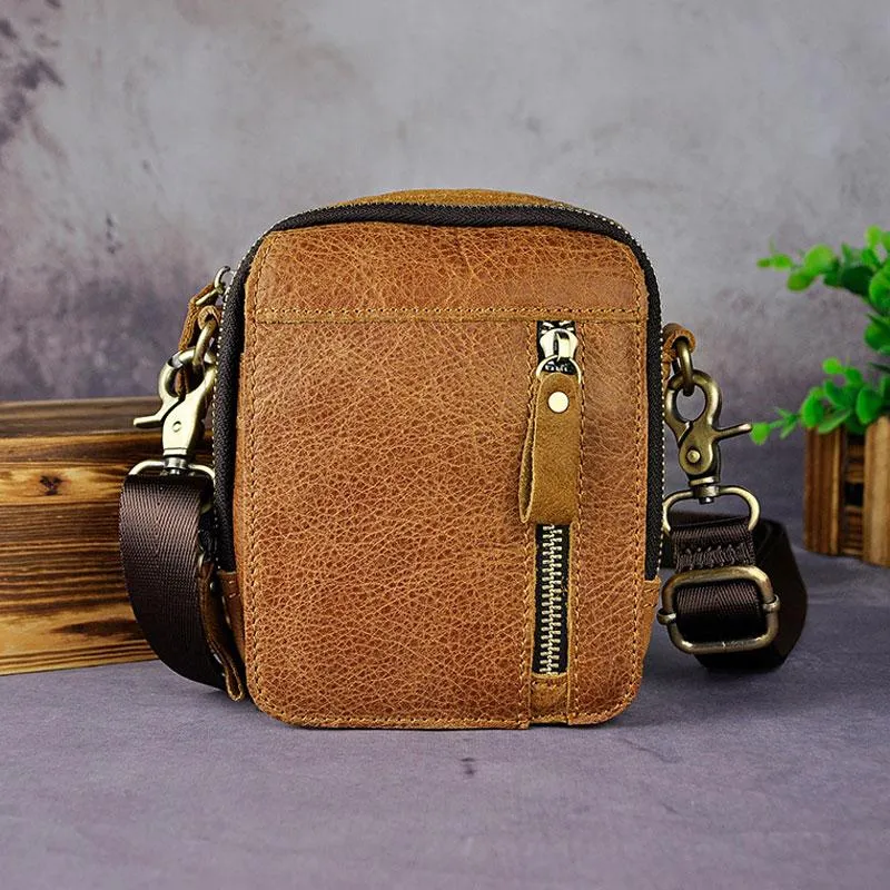 Mens Leather Small Belt Pouch Side Bag Holster Belt Case Waist Pouch for Men