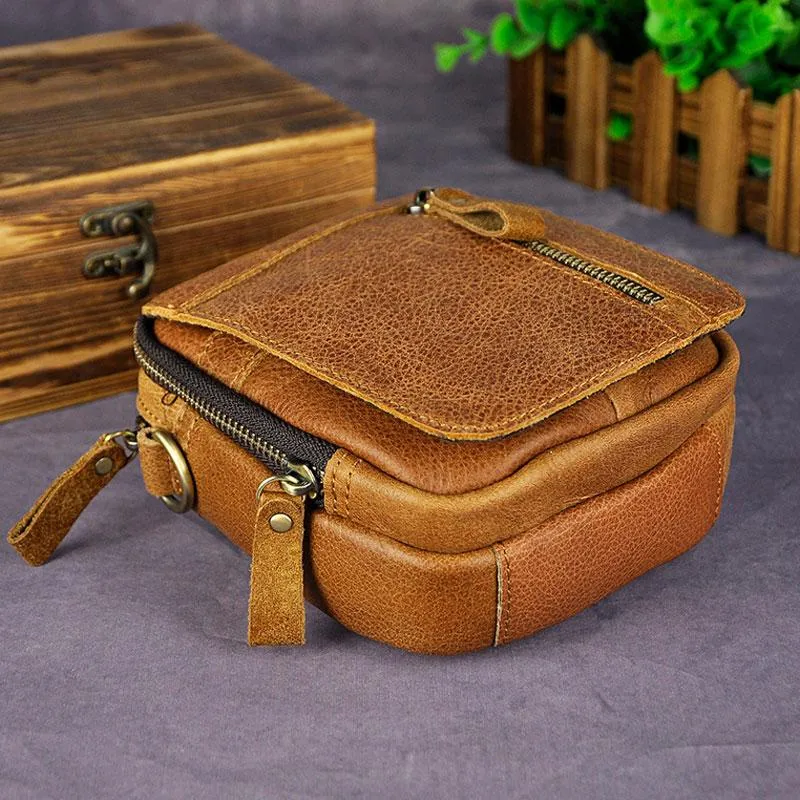 Mens Leather Small Belt Pouch Side Bag Holster Belt Case Waist Pouch for Men