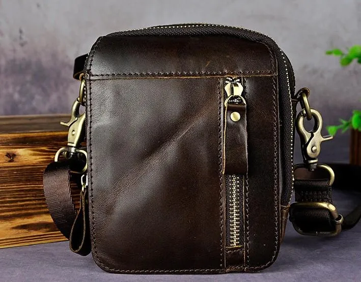 Mens Leather Small Belt Pouch Side Bag Holster Belt Case Waist Pouch for Men