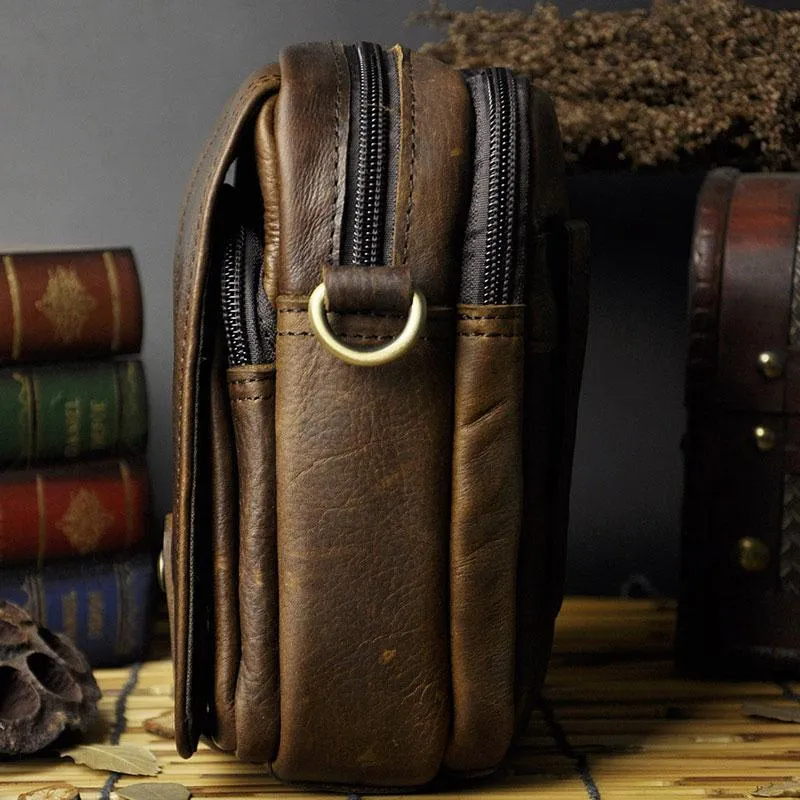 Mens Leather Small Belt Pouch Side Bags Waist Pouches COURIER BAG Holster Belt Case for Men