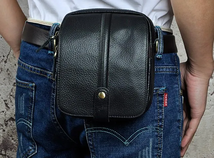 Mens Leather Small Belt Pouch Side Bags Waist Pouches COURIER BAG Holster Belt Case for Men