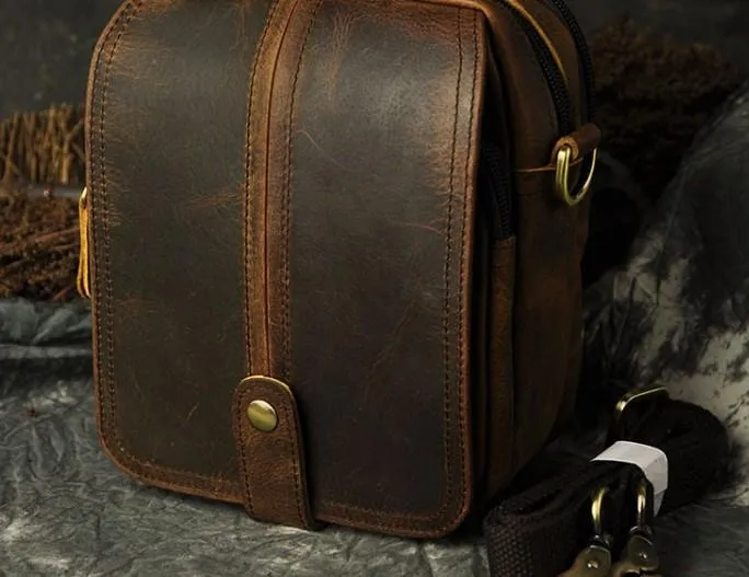 Mens Leather Small Belt Pouch Side Bags Waist Pouches COURIER BAG Holster Belt Case for Men