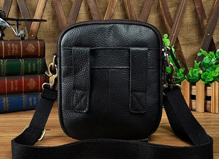 Mens Leather Small Belt Pouch Side Bags Waist Pouches COURIER BAG Holster Belt Case for Men