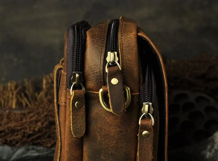 Mens Leather Small Belt Pouch Side Bags Waist Pouches COURIER BAG Holster Belt Case for Men