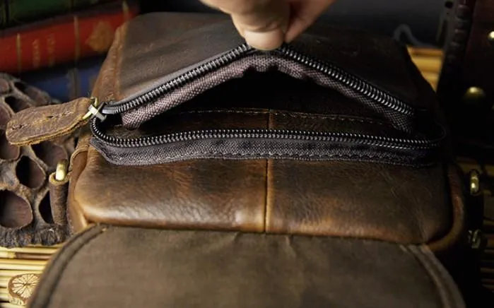 Mens Leather Small Belt Pouch Side Bags Waist Pouches COURIER BAG Holster Belt Case for Men