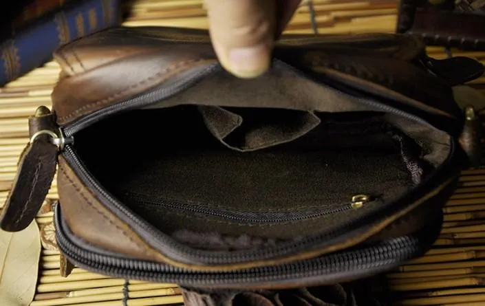 Mens Leather Small Belt Pouch Side Bags Waist Pouches COURIER BAG Holster Belt Case for Men