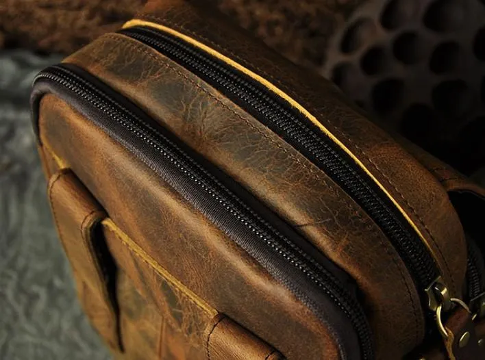 Mens Leather Small Belt Pouch Side Bags Waist Pouches COURIER BAG Holster Belt Case for Men
