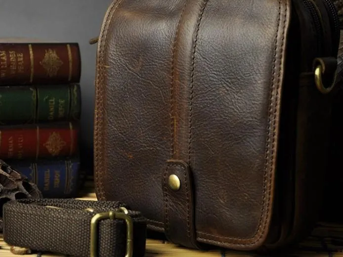 Mens Leather Small Belt Pouch Side Bags Waist Pouches COURIER BAG Holster Belt Case for Men