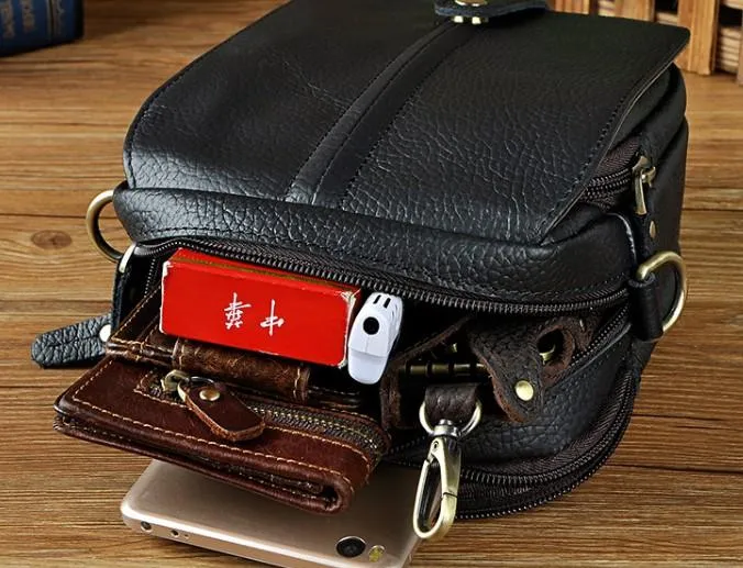 Mens Leather Small Belt Pouch Side Bags Waist Pouches COURIER BAG Holster Belt Case for Men