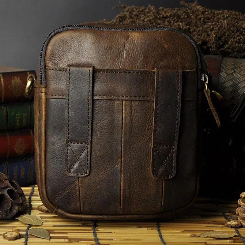 Mens Leather Small Belt Pouch Side Bags Waist Pouches COURIER BAG Holster Belt Case for Men