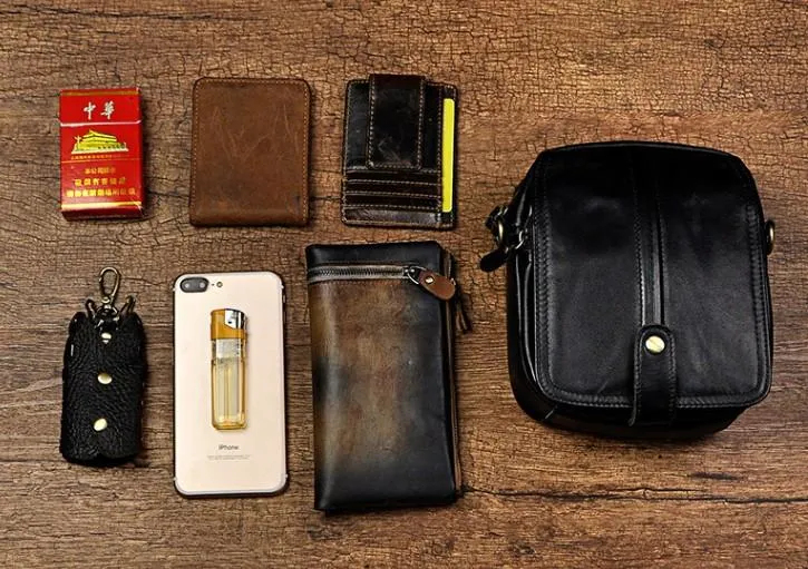 Mens Leather Small Belt Pouch Side Bags Waist Pouches COURIER BAG Holster Belt Case for Men